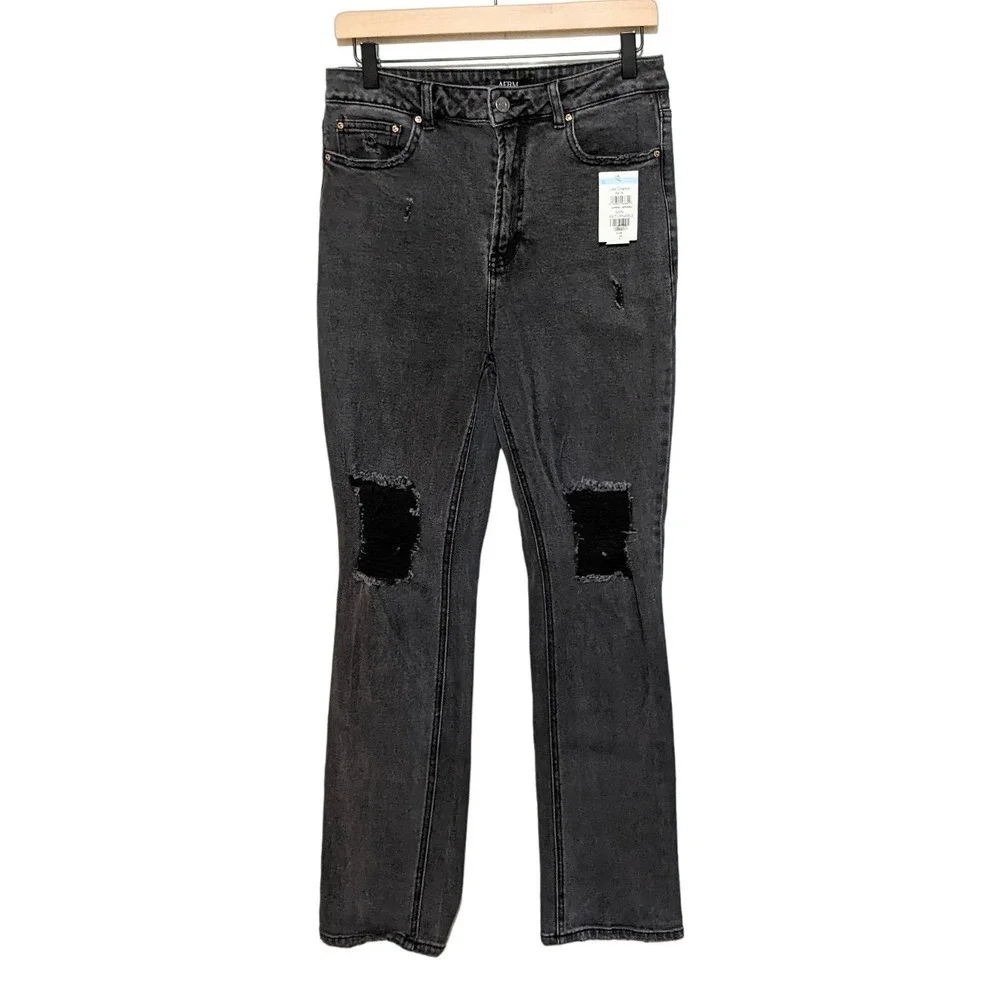 AFRM Womens Heston Distressed High Waist Straight Leg Jeans Size 27 Black NWT - Picture 3 of 6